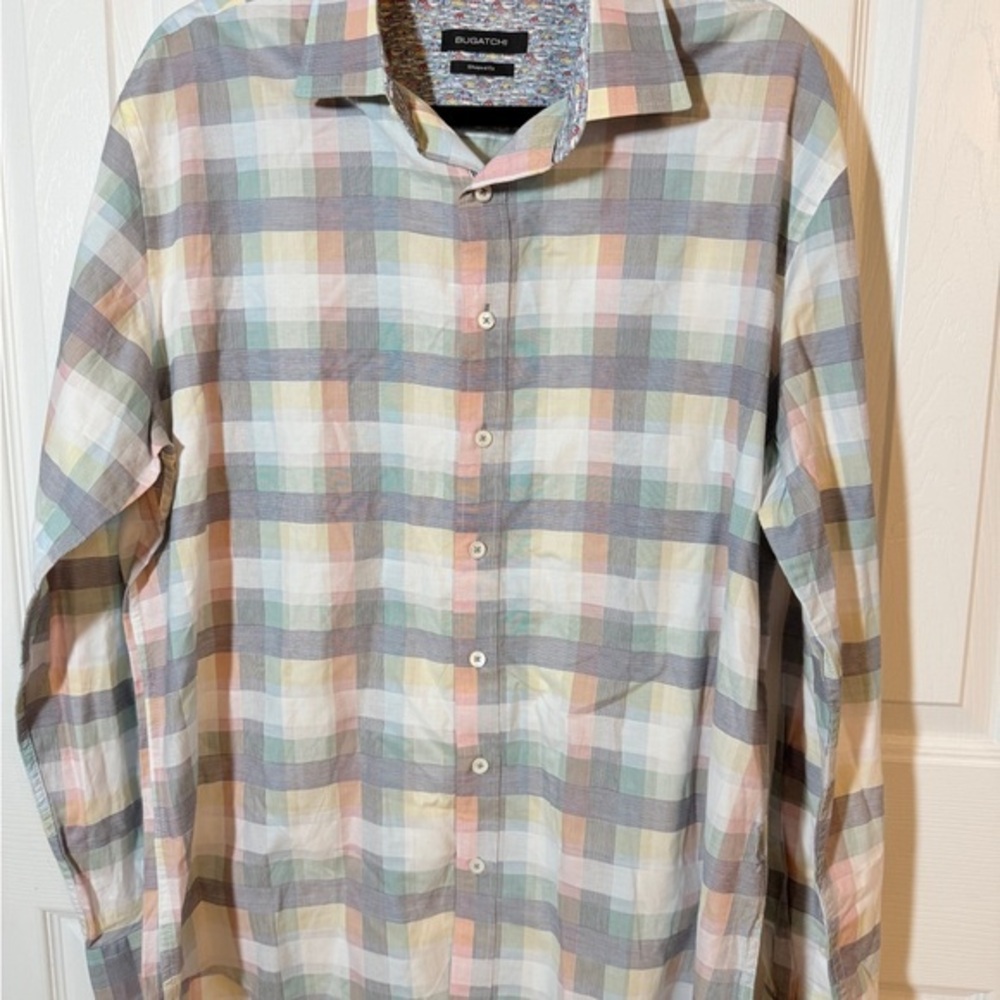 Bugatchi Men's Pastel Plaid Button Down Shirt Sz L Easter Long Sleeve CH